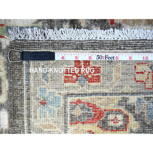 2'8"x11'10" Jet Gray, Hand Knotted Vegetable Dyes, Dense Weave, Pure Wool, Fine Peshawar with Heriz Design, Runner Oriental Rug FWR530808