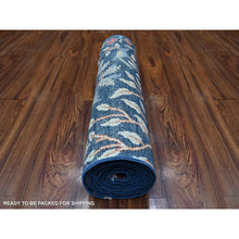 Load image into Gallery viewer, 2&#39;6&quot;x11&#39;7&quot; Millennium Blue, Pure Wool, Afghan Peshawar With Birds Of Paradise, Hand Knotted, Vegetable Dyes, Runner, Oriental Rug FWR530988