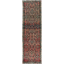 Load image into Gallery viewer, 2&#39;7&quot;x9&#39;1&quot; Blush Red, Vintage Persian Hamadan with All Over Fish Design, Sheared Low, Zero Pile, Sides and Ends Professionally Secured, Clean, Hand Knotted, Pure Wool, Narrow Runner, Oriental Rug Sh884 FWR5304