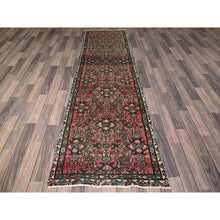 Load image into Gallery viewer, 2&#39;7&quot;x9&#39;1&quot; Blush Red, Vintage Persian Hamadan With All Over Fish Design, Sheared Low, Zero Pile, Sides And Ends Professionally Secured, Clean, Hand Knotted, Pure Wool, Narrow Runner, Oriental Rug FWR5304