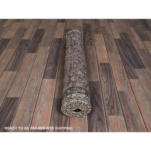 2'7"x9'1" Blush Red, Vintage Persian Hamadan with All Over Fish Design, Sheared Low, Zero Pile, Sides and Ends Professionally Secured, Clean, Hand Knotted, Pure Wool, Narrow Runner, Oriental Rug Sh884 FWR5304