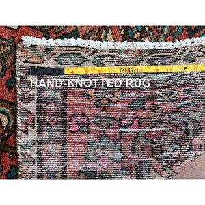 2'7"x9'1" Blush Red, Vintage Persian Hamadan with All Over Fish Design, Sheared Low, Zero Pile, Sides and Ends Professionally Secured, Clean, Hand Knotted, Pure Wool, Narrow Runner, Oriental Rug Sh884 FWR5304