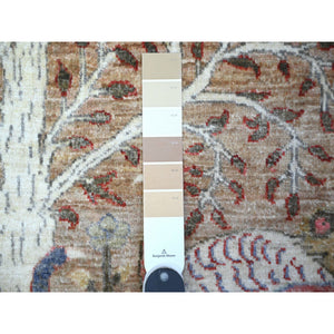 3'x4'9" Cafe au lait Brown, Hand Knotted, Afghan Peshawar with Birds of Paradise, Vegetable Dyes, Organic Wool, Oriental Rug FWR531000