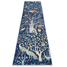 Load image into Gallery viewer, 2&#39;6&quot;x9&#39;7&quot; Millennium Blue, Afghan Peshawar with Birds of Paradise, Hand Knotted, Vegetable Dyes, 100% Wool, Runner, Oriental Rug FWR531012