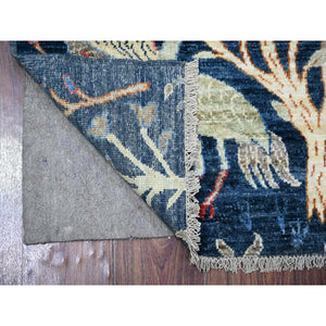 2'6"x9'7" Millennium Blue, Afghan Peshawar with Birds of Paradise, Hand Knotted, Vegetable Dyes, 100% Wool, Runner, Oriental Rug FWR531012