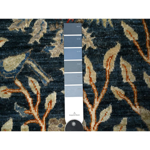 2'6"x9'7" Millennium Blue, Afghan Peshawar with Birds of Paradise, Hand Knotted, Vegetable Dyes, 100% Wool, Runner, Oriental Rug FWR531012