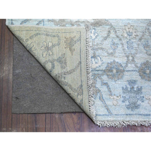 4'x11'10" Sleepy Hollow Blue, Afghan Angora Oushak All Over Pattern Shiny Wool, Hand Knotted Vegetable Dyes, Wide Runner Oriental Rug FWR531174
