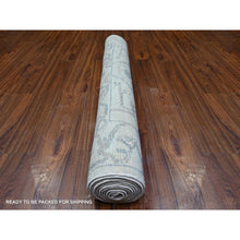 Load image into Gallery viewer, 4&#39;x11&#39;10&quot; Sleepy Hollow Blue, Afghan Angora Oushak All Over Pattern Shiny Wool, Hand Knotted Vegetable Dyes, Wide Runner Oriental Rug FWR531174