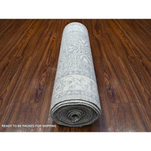 Load image into Gallery viewer, 2&#39;6&quot;x19&#39;1&quot; Wickham Gray, Distressed Finer Peshawar Heriz With Sickle Leaf Design, Soft and Vibrant Wool, Densely Woven, Oriental Vegetable Dyes Runner Rug FWR531186