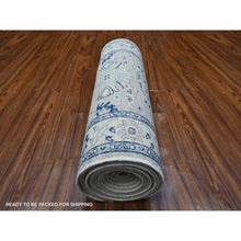 Load image into Gallery viewer, 2&#39;7&quot;x21&#39;4&quot; Network Gray With Intense White Border, Luxurious Wool, Vegetable Dyes, Densely Woven, Sickle Leaf Design Hand Knotted Fine Peshawar, Xl Runner Oriental Rug FWR531210