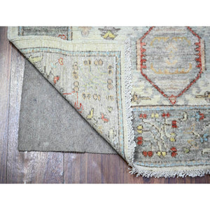 3'x5' Fresh Mint Gray with Misty Grey Border, Natural Dyes, 100% Wool, Hand Knotted, Denser Woven, Karajeh with Geometric Medallions Design, Oriental Rug FWR531252