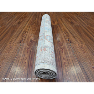 3'x5' Fresh Mint Gray with Misty Grey Border, Natural Dyes, 100% Wool, Hand Knotted, Denser Woven, Karajeh with Geometric Medallions Design, Oriental Rug FWR531252