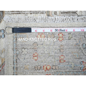3'x5' Fresh Mint Gray with Misty Grey Border, Natural Dyes, 100% Wool, Hand Knotted, Denser Woven, Karajeh with Geometric Medallions Design, Oriental Rug FWR531252