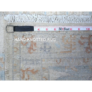 2'6"x7'10" Goose Gray, White Wash Peshawar, Hand Knotted, Vegetable Dyes, Pure Wool, Runner Oriental Rug FWR531288
