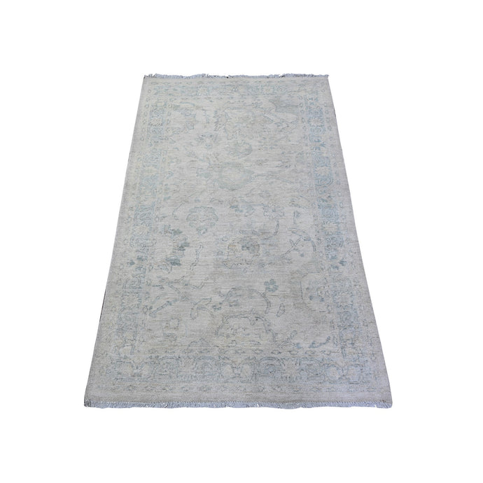 3'x5' Gainsboro Gray, Natural Dyes, Pure Wool, White Wash Peshawar, Hand Knotted, Oriental Rug FWR531318