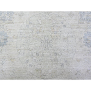 9'8"x13'6" Daisy White, Hand Knotted, Luxurious Wool, White Wash Peshawar, Pomegranate Design, Oriental Rug FWR531348