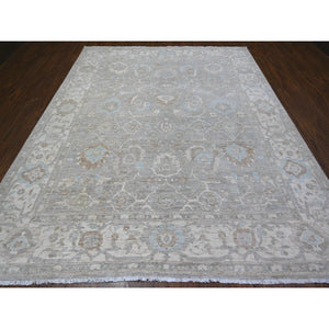 8'10"x10'9" Goose Gray, Vegetable Dyes, White Wash Peshawar, Hand Knotted, Organic Wool, Oriental Rug FWR531360