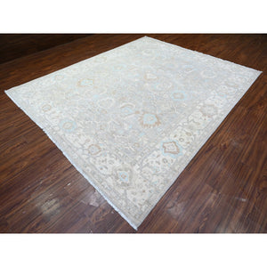 8'10"x10'9" Goose Gray, Vegetable Dyes, White Wash Peshawar, Hand Knotted, Organic Wool, Oriental Rug FWR531360