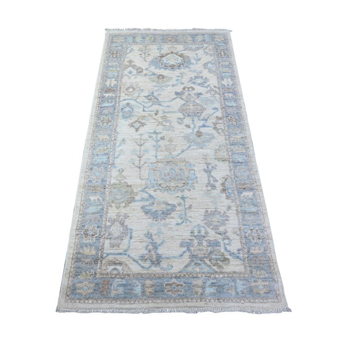 3'x6' Brilliant White and Web Gray, Pure Wool Hand Knotted, Vegetable Dyes, Afghan Angora Oushak All Over Pattern, Oriental Rug FWR531402