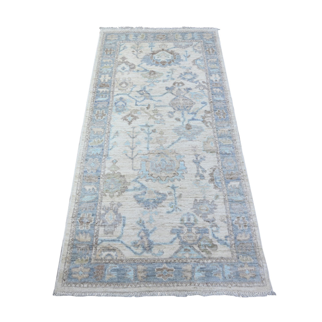 3'x6' Brilliant White and Web Gray, Pure Wool Hand Knotted, Vegetable Dyes, Afghan Angora Oushak All Over Pattern, Oriental Rug FWR531402