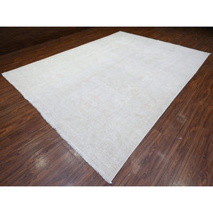 9'8"x13'1" Shoreline Gray, Hand Knotted, Soft Wool, White Wash Peshawar, Distressed, Oriental Rug FWR531486