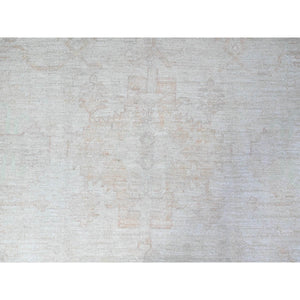 9'8"x13'1" Shoreline Gray, Hand Knotted, Soft Wool, White Wash Peshawar, Distressed, Oriental Rug FWR531486