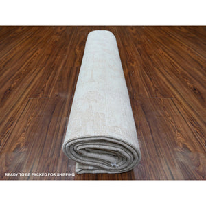 9'8"x13'1" Shoreline Gray, Hand Knotted, Soft Wool, White Wash Peshawar, Distressed, Oriental Rug FWR531486