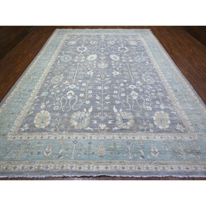 10'2"x14' Sabre Gray and Jamestown Blue, Peshawar Mahal Design, Hand Knotted Densely Woven, Natural Dyes, Pure Wool Oriental Rug FWR531504
