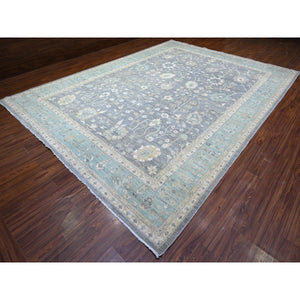 10'2"x14' Sabre Gray and Jamestown Blue, Peshawar Mahal Design, Hand Knotted Densely Woven, Natural Dyes, Pure Wool Oriental Rug FWR531504