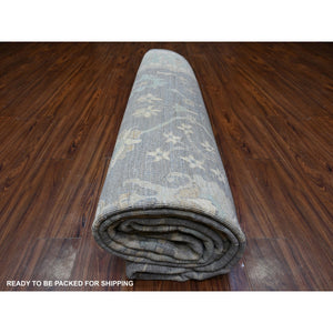 10'2"x14' Sabre Gray and Jamestown Blue, Peshawar Mahal Design, Hand Knotted Densely Woven, Natural Dyes, Pure Wool Oriental Rug FWR531504