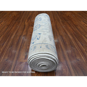 2'6"x19'5" Coconut White, Hand Knotted, 100% Wool, White Wash Peshawar Subtle Design, Xl Runner, Oriental Rug FWR531552