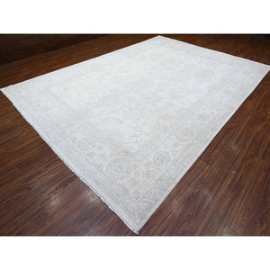 9'7"x13'10" City Loft White, Faded Washed Out Peshawar, Hand Knotted, Organic Wool, Oriental Rug FWR531570