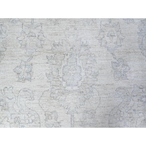 9'7"x13'10" City Loft White, Faded Washed Out Peshawar, Hand Knotted, Organic Wool, Oriental Rug FWR531570