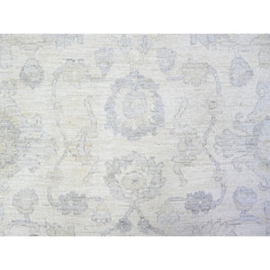 9'8"x13'8" Brilliant White, Hand Knotted, Soft Wool, White Wash Peshawar, Shabby Chic, Oriental Rug FWR531576