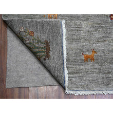 Load image into Gallery viewer, 10&#39;x13&#39;10&quot; Screen Gray, Peshawar Folk Art Willow And Cypress Tree Design, 100% Wool, Small Animal And Birds Figurines, Hand Knotted, Borderless Oriental Rug FWR531588