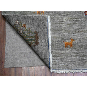 10'x13'10" Screen Gray, Peshawar Folk Art Willow And Cypress Tree Design, 100% Wool, Small Animal And Birds Figurines, Hand Knotted, Borderless Oriental Rug FWR531588