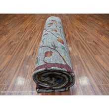 Load image into Gallery viewer, 10&#39;x13&#39;10&quot; Screen Gray, Peshawar Folk Art Willow And Cypress Tree Design, 100% Wool, Small Animal And Birds Figurines, Hand Knotted, Borderless Oriental Rug FWR531588