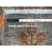 Load image into Gallery viewer, 10&#39;x13&#39;10&quot; Screen Gray, Peshawar Folk Art Willow And Cypress Tree Design, 100% Wool, Small Animal And Birds Figurines, Hand Knotted, Borderless Oriental Rug FWR531588