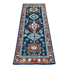 Load image into Gallery viewer, 2&#39;6&quot;x6&#39;1&quot; Bdazzled Blue with Fire Brick Red Border, Fine Aryana, Karajeh Design, Luxorious Wool, Hand Knotted, Runner Oriental Rug FWR531750