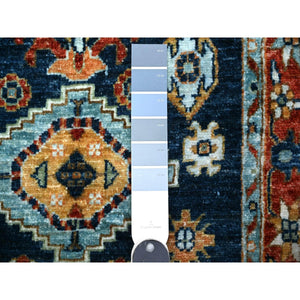2'6"x6'1" Bdazzled Blue with Fire Brick Red Border, Fine Aryana, Karajeh Design, Luxorious Wool, Hand Knotted, Runner Oriental Rug FWR531750