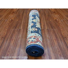 Load image into Gallery viewer, 2&#39;6&quot;x6&#39;1&quot; Bdazzled Blue with Fire Brick Red Border, Fine Aryana, Karajeh Design, Luxorious Wool, Hand Knotted, Runner Oriental Rug FWR531750