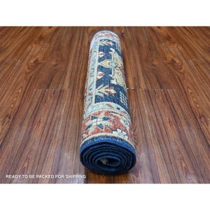 2'6"x6'1" Bdazzled Blue with Fire Brick Red Border, Fine Aryana, Karajeh Design, Luxorious Wool, Hand Knotted, Runner Oriental Rug FWR531750