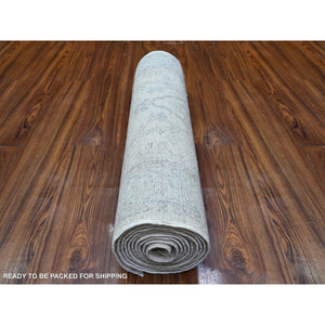 2'5"x11'8" Daisy White, Luxurious Wool, White Wash Peshawar, Hand Knotted, Runner, Oriental Rug FWR531804