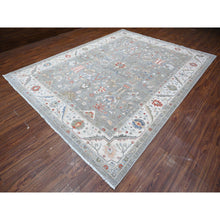 Load image into Gallery viewer, 9'2"x11'10" Shark Gray With Ultra Pure White Border, Extra Soft Wool, Hand Knotted, Heriz All Over Design Fine Peshawar, Vegetable Dyes And Densely Woven Oriental Rug FWR531858
