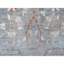 Load image into Gallery viewer, 9'2"x11'10" Shark Gray With Ultra Pure White Border, Extra Soft Wool, Hand Knotted, Heriz All Over Design Fine Peshawar, Vegetable Dyes And Densely Woven Oriental Rug FWR531858