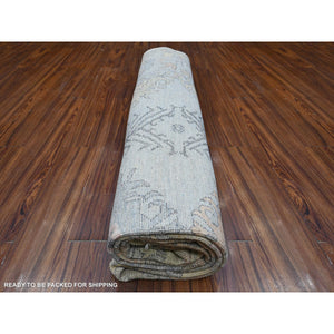 8'3"x10' Silver Chalice Gray, Hand Knotted, Wool Weft, Vegetable Dyes, Tribal Flower And Leaf Design, Angora Oushak Oriental Rug FWR531894