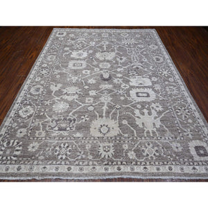 8'1"x9'9" Agreeable Gray, Tribal Floral And Leaf Design, Wool Weft, Angora Oushak, Hand Knotted, Natural Dyes, Oriental Rug FWR531900