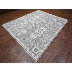 8'1"x9'9" Agreeable Gray, Tribal Floral And Leaf Design, Wool Weft, Angora Oushak, Hand Knotted, Natural Dyes, Oriental Rug FWR531900