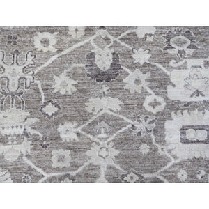 8'1"x9'9" Agreeable Gray, Tribal Floral And Leaf Design, Wool Weft, Angora Oushak, Hand Knotted, Natural Dyes, Oriental Rug FWR531900