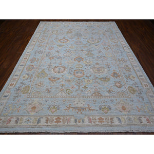 8'4"x10'2" Blue Topez, All Over Village Elements, Vegetable Dyes, Hand Knotted, Velvety Wool Weft, Angora Oushak Oriental Rug FWR531918